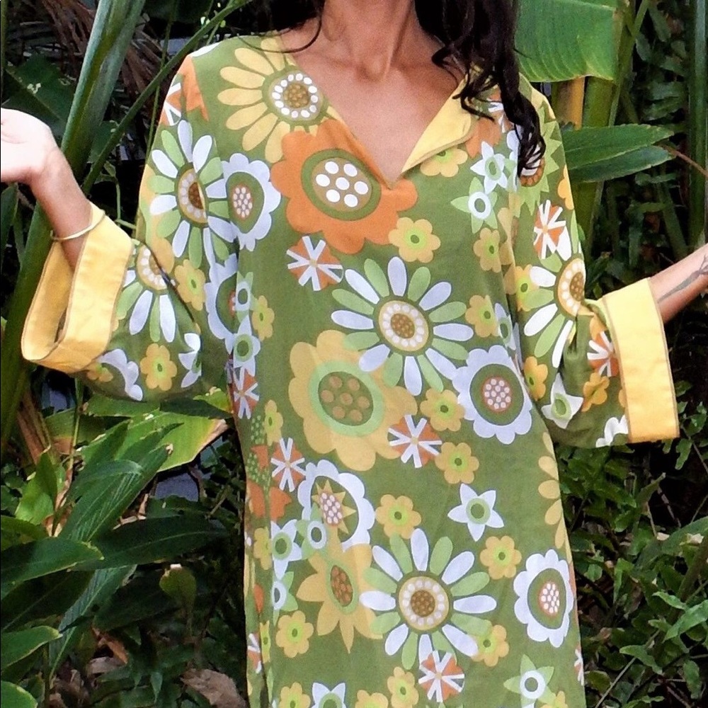 Bob Mackie Flower Child Dress Green/Yellow